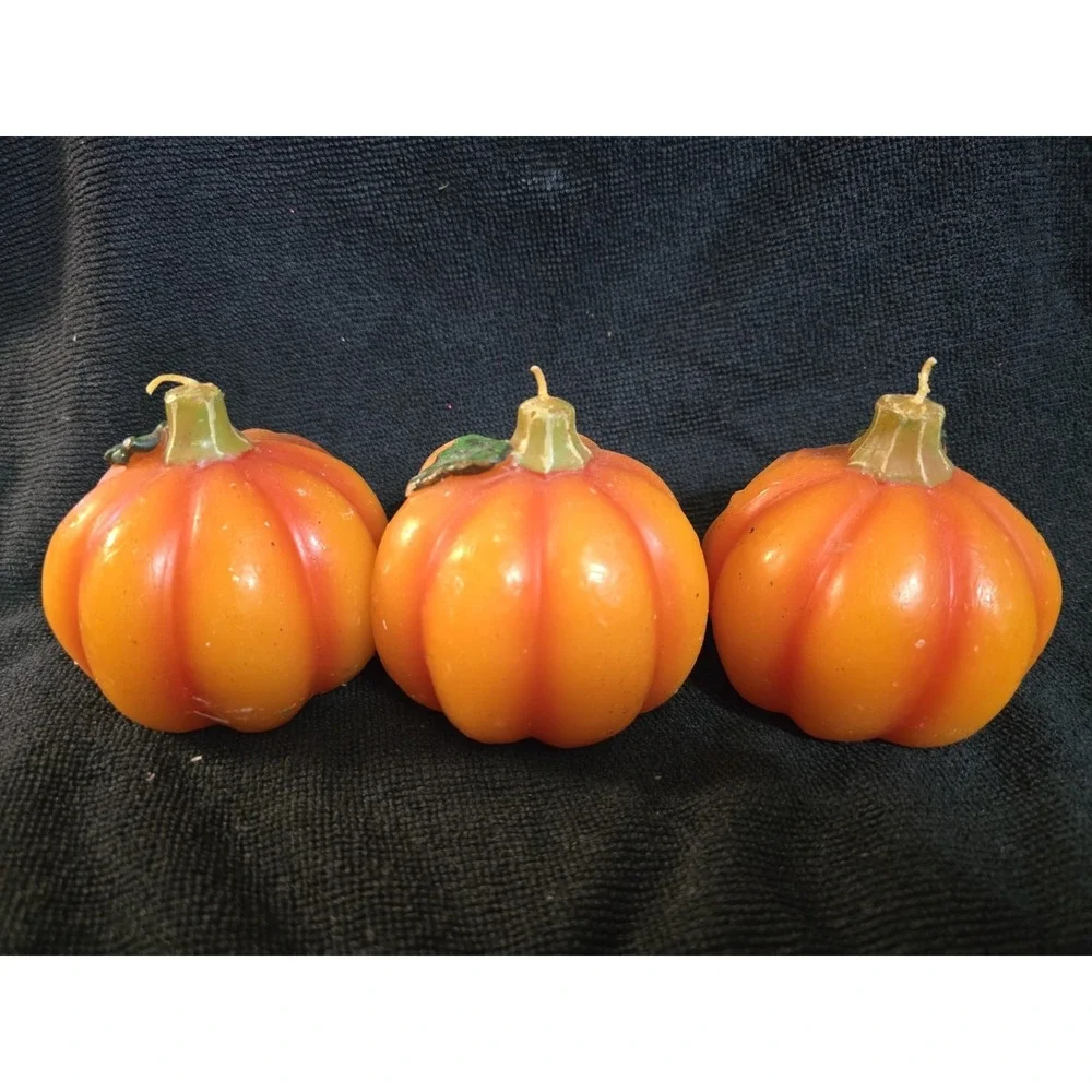 Vintage Halloween Pumpkin Jack O Lantern Faces Wax Candle Anthropomorphic‎ Qty 3